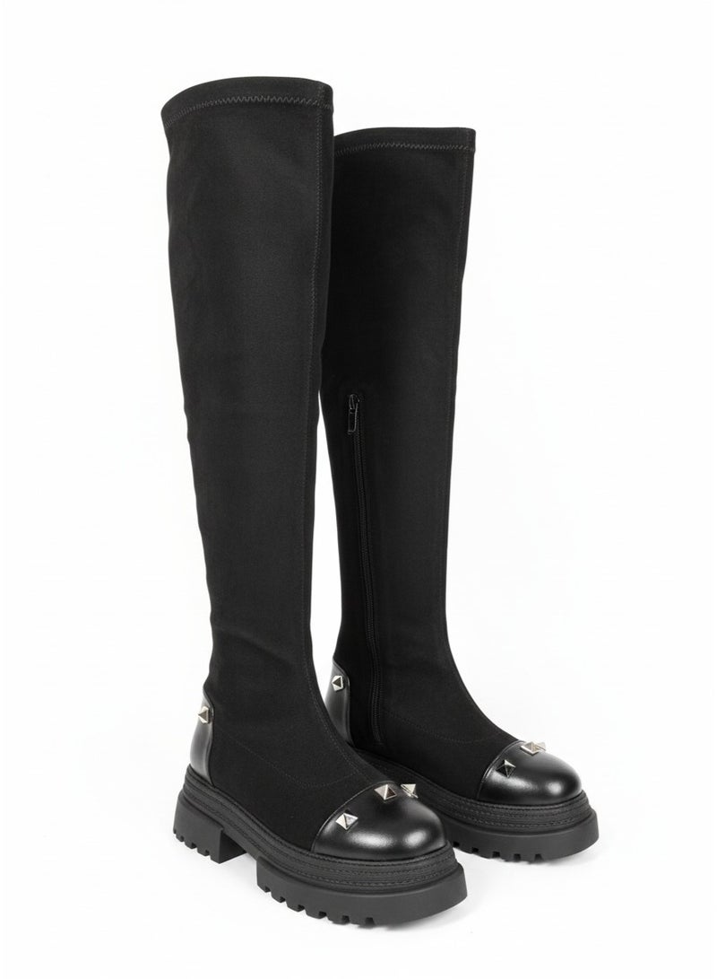 لايف ستيلاش  بوت طويل كعب متوسط شموله - اسود LB-52 - Image 3