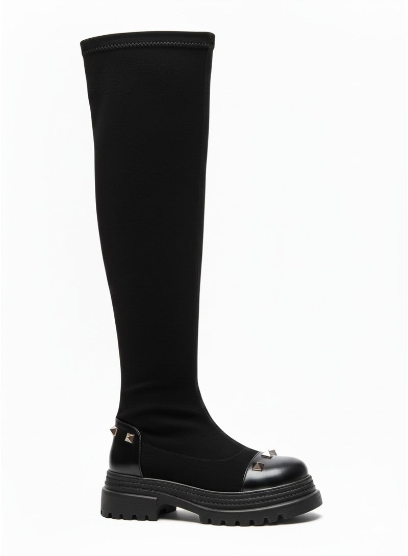 لايف ستيلاش  بوت طويل كعب متوسط شموله - اسود LB-52 - Image 4