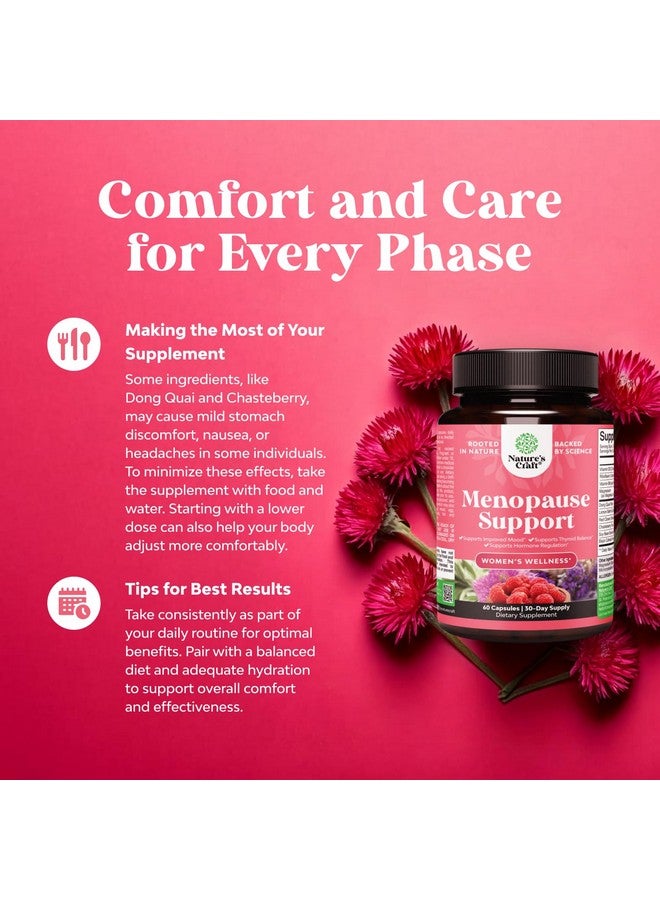 Natures Craft مكمل عشبي كامل لسن اليأس للنساء - كبسولات توازن الهرمونات الأنثوية للتعرق الليلي، والهبات الساخنة وتقلبات المزاج مع دونغ كواي، وتوت الشجرة المقدسة وجذر الكوهوش الأسود - عبوة 60 عدداً - Image 2