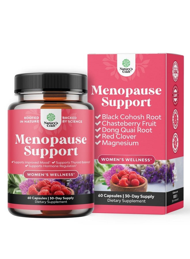 Natures Craft مكمل عشبي كامل لسن اليأس للنساء - كبسولات توازن الهرمونات الأنثوية للتعرق الليلي، والهبات الساخنة وتقلبات المزاج مع دونغ كواي، وتوت الشجرة المقدسة وجذر الكوهوش الأسود - عبوة 60 عدداً - Image 1