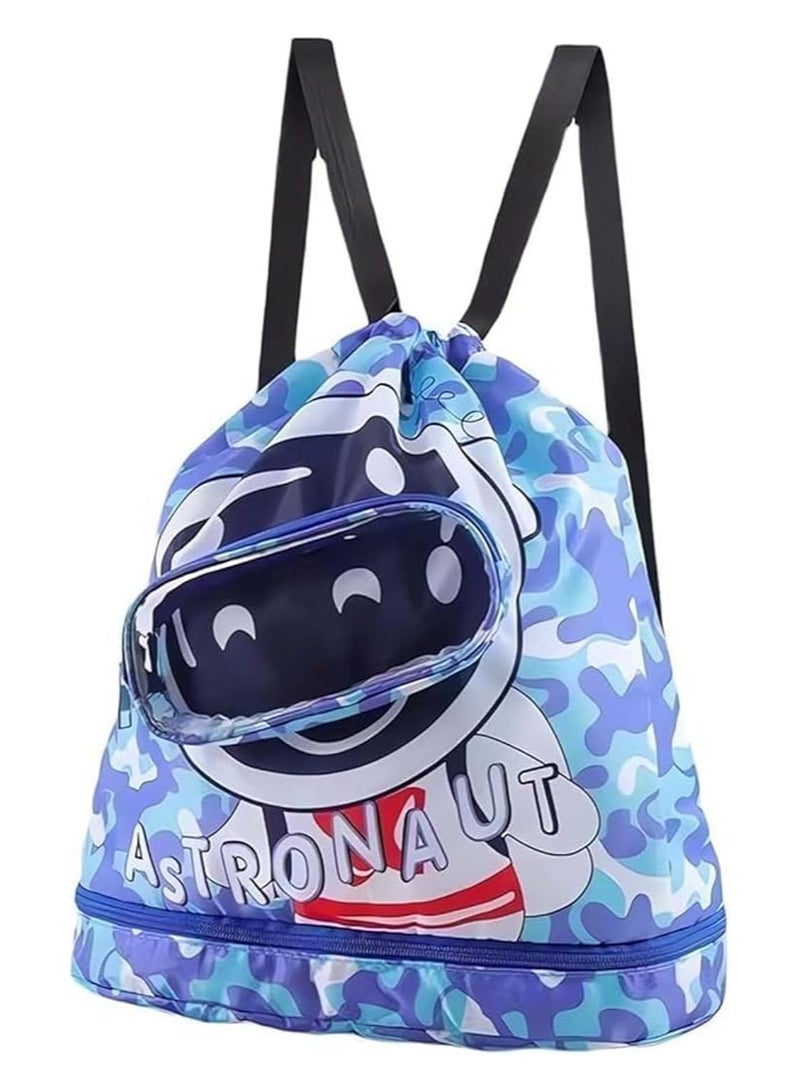 AUTOYSUR Swimming Backpack for Kids Dry and Wet Separation Waterproof Storage Bag Portable Drawstring Backpack for Gym Sports Beach Pool Gear Bag (Astronaut) - Image 1