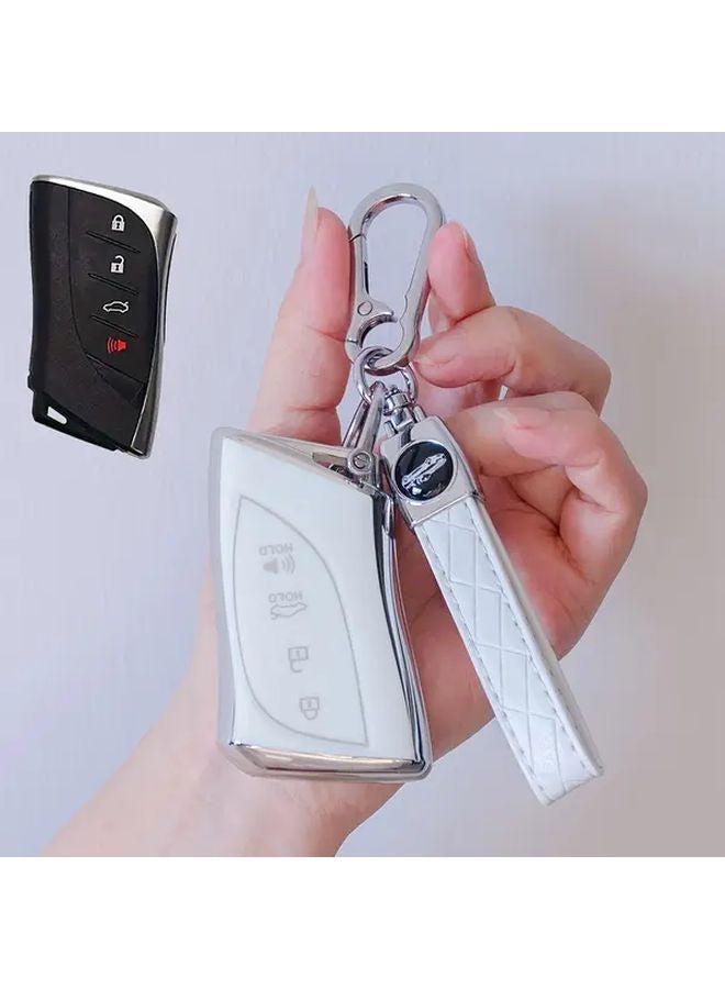 White Silvery TPU Key Case Cover Shell With Keychain For ES LS NX RX UX TX GX RZ LC LX 200 250 300 350 450 500 600 Models Durable Secure Stylish Car Key Holder - Image 3