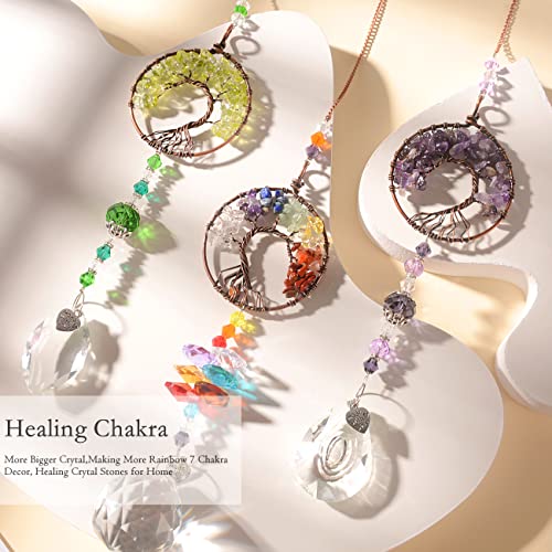 LPKADQA Sun Catcher Crystal Hanging Tree of Life SunCatchers Healing Crystals for Indoor Window, Home Decor, Car Charms Pack of 3 - Image 3