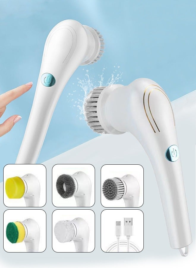 DUNISO Electric Spin Scrubber, 5 in 1 Electric Bathroom Scrubber with 2 Adjustable Speed & 5 Replaceable Brush Heads, 360° Electric Scrubber for Bathroom Bathtub Kitchen Floor Sink  - Image 1