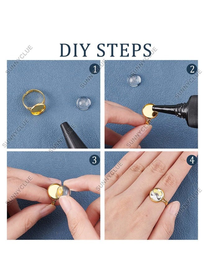 SUNNYCLUE DIY 1 Box 30 Sets 60Pcs 12mm Adjustable Ring Base Cabochon Ring Blanks Glass Cabochons Blank Ring Bases Flat Round Tray Adjustable Finger Rings for Women DIY Making Kits Crafts Supplies - Image 4