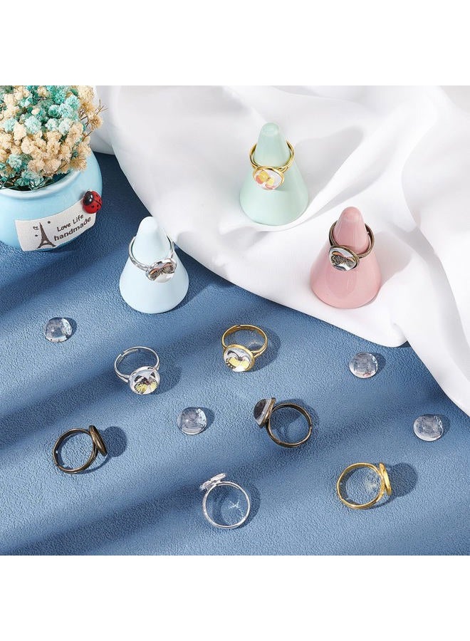 SUNNYCLUE DIY 1 Box 30 Sets 60Pcs 12mm Adjustable Ring Base Cabochon Ring Blanks Glass Cabochons Blank Ring Bases Flat Round Tray Adjustable Finger Rings for Women DIY Making Kits Crafts Supplies - Image 5