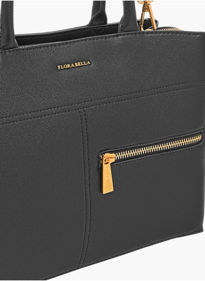 Flora Bella By Shoexpress Women Solid Tote Bag with Handles and Zip Closure  - Image 4