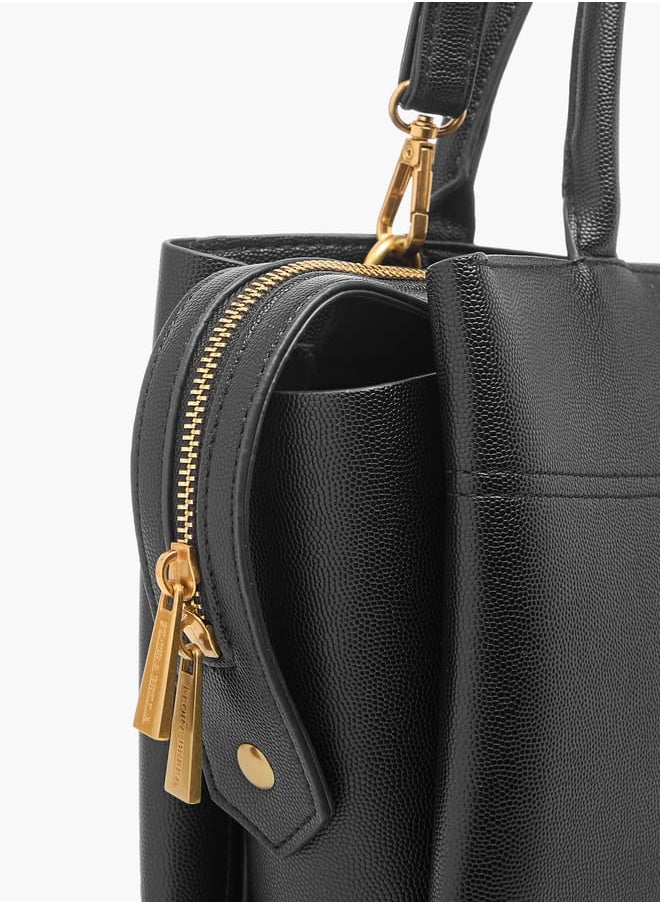 Flora Bella By Shoexpress Women Solid Tote Bag with Handles and Zip Closure  - Image 5