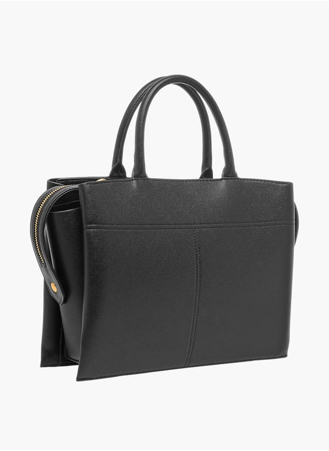 Flora Bella By Shoexpress Women Solid Tote Bag with Handles and Zip Closure  - Image 3