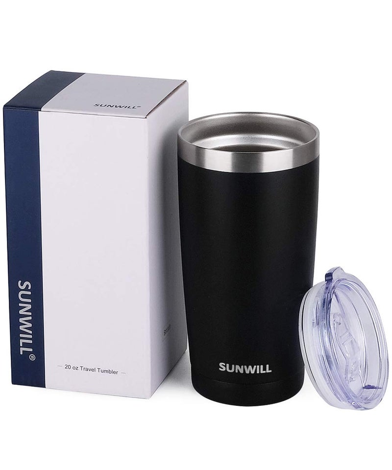 SUNWILL 20oz Tumbler with Lid, Stainless Steel Vacuum Insulated Double Wall Travel Tumbler, Durable Insulated Coffee Mug, Powder Coated Black, Thermal Cup with Splash Proof Sliding Lid - Image 4