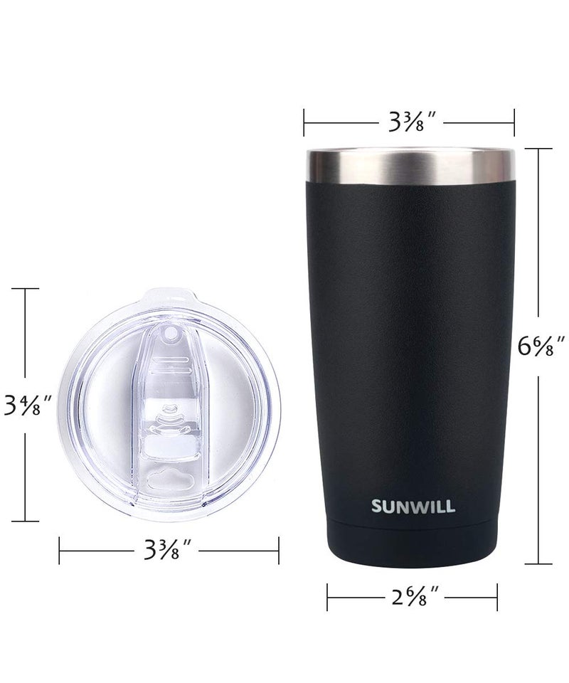 SUNWILL 20oz Tumbler with Lid, Stainless Steel Vacuum Insulated Double Wall Travel Tumbler, Durable Insulated Coffee Mug, Powder Coated Black, Thermal Cup with Splash Proof Sliding Lid - Image 3