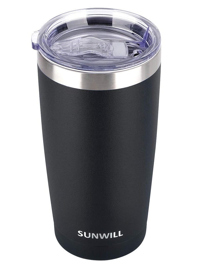 SUNWILL 20oz Tumbler with Lid, Stainless Steel Vacuum Insulated Double Wall Travel Tumbler, Durable Insulated Coffee Mug, Powder Coated Black, Thermal Cup with Splash Proof Sliding Lid - Image 1