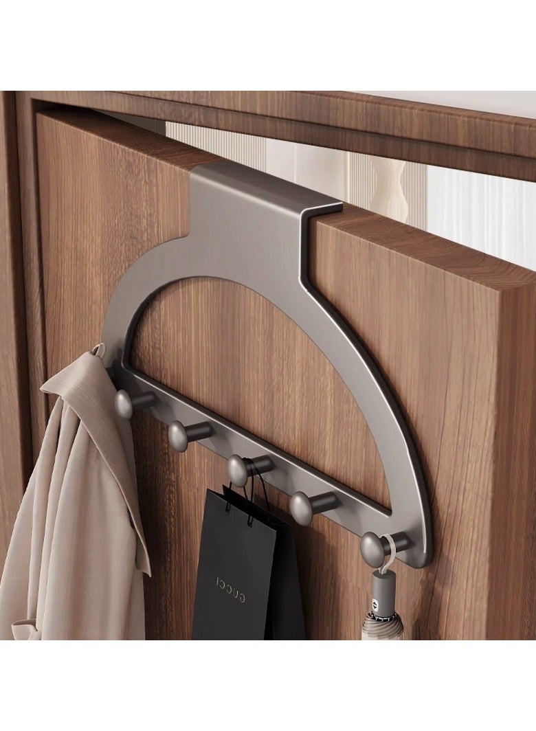 هومستر نصف دائرة فوق خطافات الباب - رف الباب متعدد الأغراض مع 6 خطافات، فوق الباب معطف المعلق، خلف غرفة النوم الحمام، معطف معطف المعطف المعلق للمناشف، ملابس رمادي - Image 1