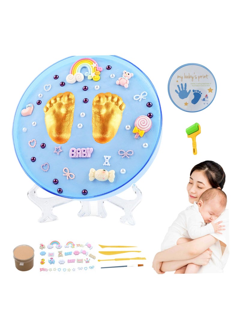 Safe Baby Hand and Footprint Kit with Soft Print Mud, Sealed Ornament for New Parents, Blue Newborn Handprint and Paw Print Kit - Image 1