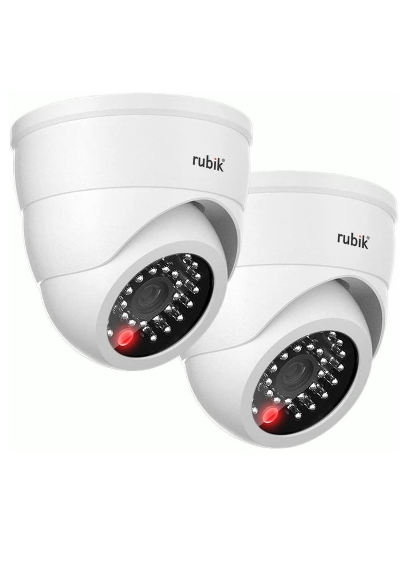 Rubik 2pc Dummy CCTV Camera with Flashing LED Light, Adjustable Fake Surveillance Camera Security Indoor Dome Camera with LED Light (White)  - Image 1