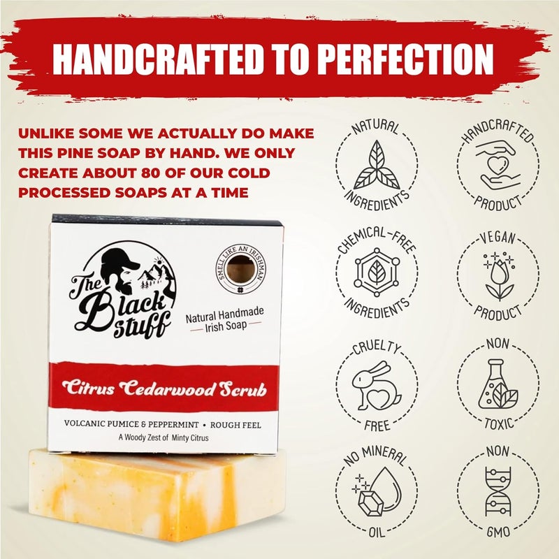 The Black Stuff All Natural Bar Soap for Men Handmade Cold Process Soaps with Organic Ingredients and Essential Oils Mens Soap for Daily Use Citrus Cedarwood Scrub Body Soap - Image 5