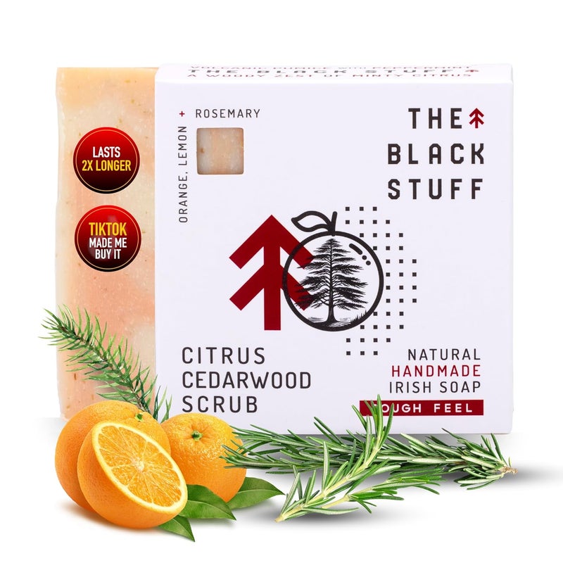 The Black Stuff All Natural Bar Soap for Men Handmade Cold Process Soaps with Organic Ingredients and Essential Oils Mens Soap for Daily Use Citrus Cedarwood Scrub Body Soap - Image 1