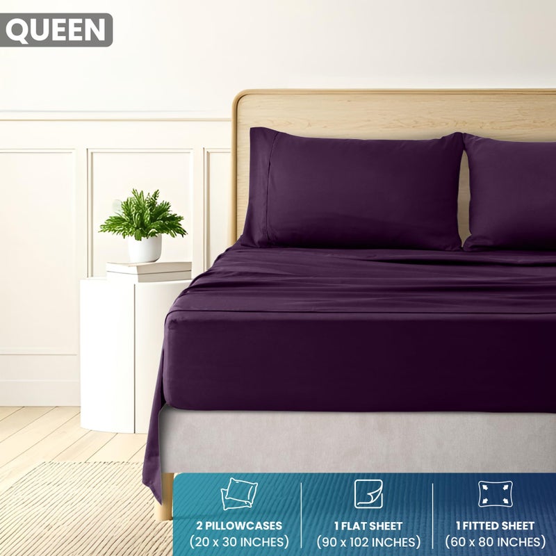Utopia Bedding Queen Sheet Set - Brushed Microfiber - Soft Bed Sheets for Queen Size Bed Set - Includes 1 Fitted, 1 Flat, & 2 Pillow Cases - Deep Pocket (Purple) - Image 2