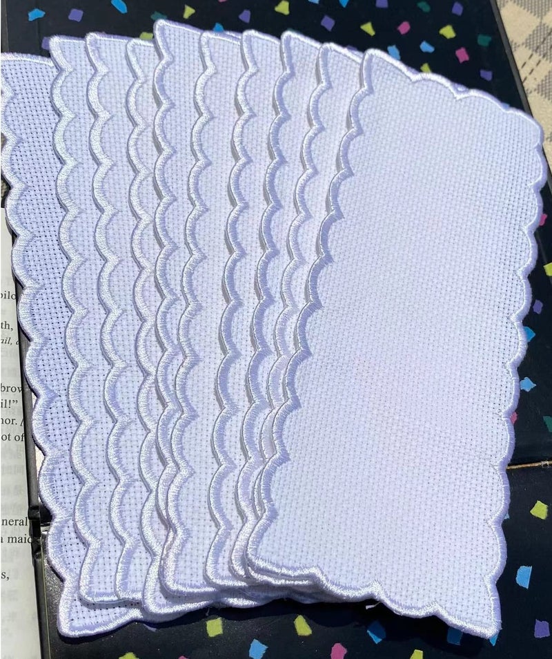 Max Stitch 10 pcs Colored Pure White Scallop Embroidery Edged Blank Cross Stitch Bookmark for DIY,aida Fabric Edged Cross Stitch Book Mark Blank - Image 4