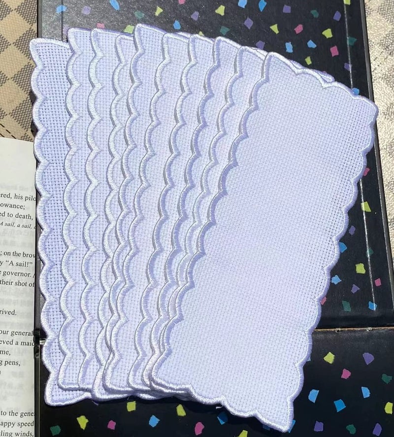 Max Stitch 10 pcs Colored Pure White Scallop Embroidery Edged Blank Cross Stitch Bookmark for DIY,aida Fabric Edged Cross Stitch Book Mark Blank - Image 1
