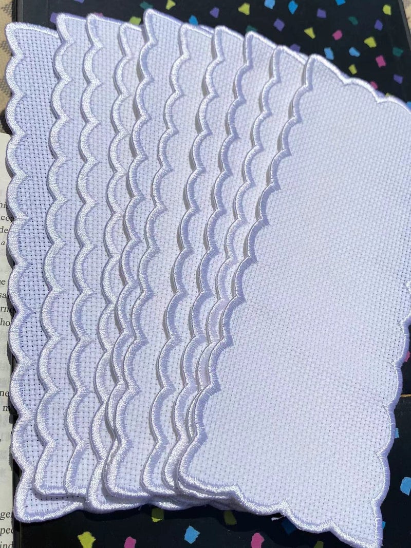 Max Stitch 10 pcs Colored Pure White Scallop Embroidery Edged Blank Cross Stitch Bookmark for DIY,aida Fabric Edged Cross Stitch Book Mark Blank - Image 2