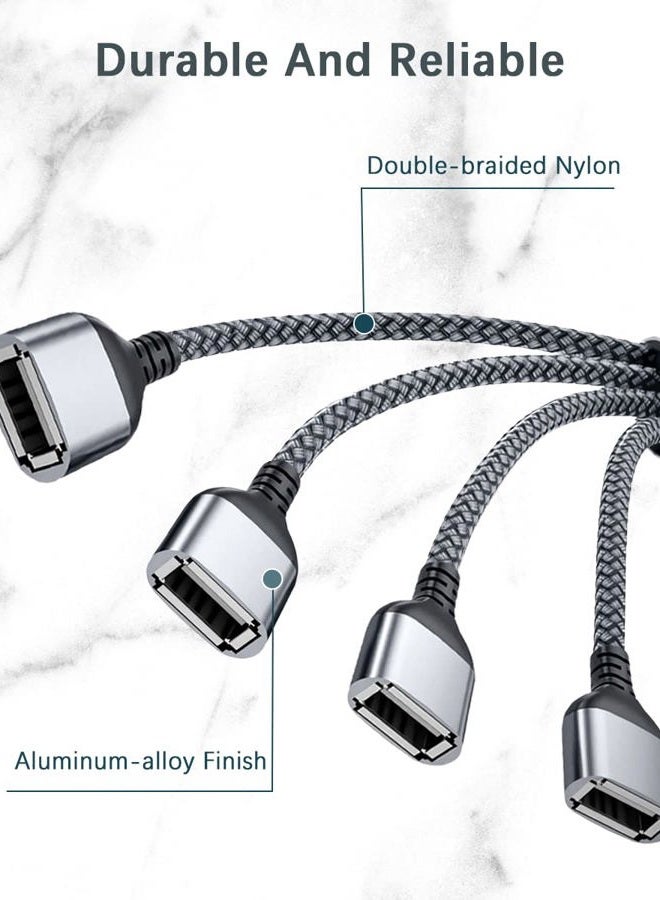 Basesailor USB Splitter Cable 4 Ports 0.3 m, 4 in 1 Type A Male to Female Splitter Nylon Multi Cord Multi Cord Multiple Door Multisocket Extender Hub Split Charger for Mac,PC,TV,Car,PS4 PS5,Xbox One - Image 2