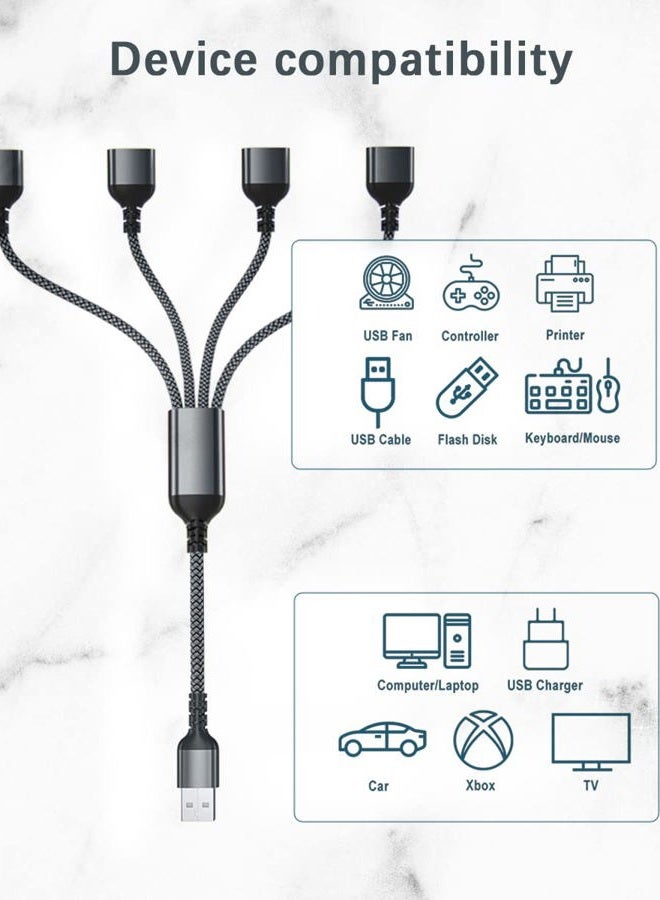 Basesailor USB Splitter Cable 4 Ports 0.3 m, 4 in 1 Type A Male to Female Splitter Nylon Multi Cord Multi Cord Multiple Door Multisocket Extender Hub Split Charger for Mac,PC,TV,Car,PS4 PS5,Xbox One - Image 3