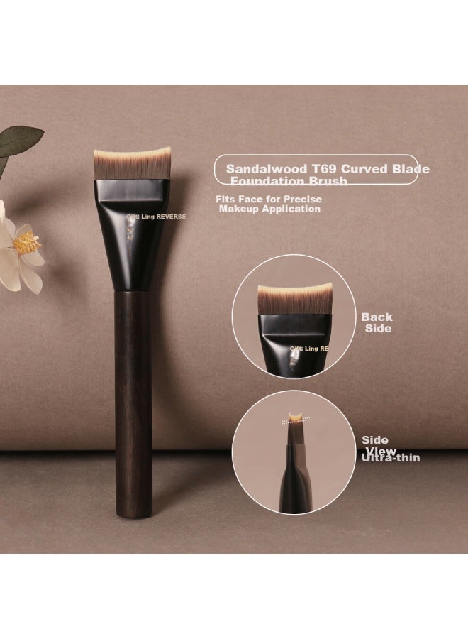 Reverse Anti-aging Sandalwood T69 Curved Foundation Brush Polished Long-lasting Makeup Powder-resistant Early Morning Commuting Sensitive Skin Suitable Brush - Image 1