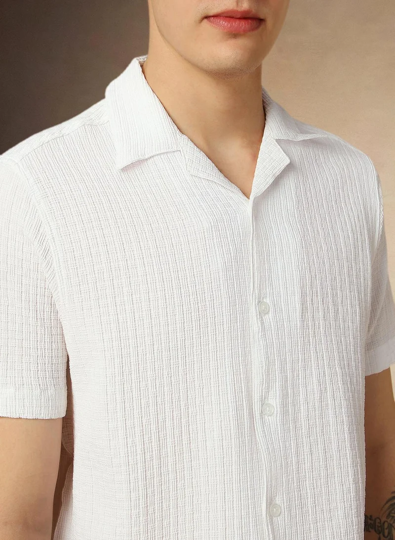 دينيس لينغو قميص رجالي أبيض بوليستر سادة بأزرار بقصة مريحة