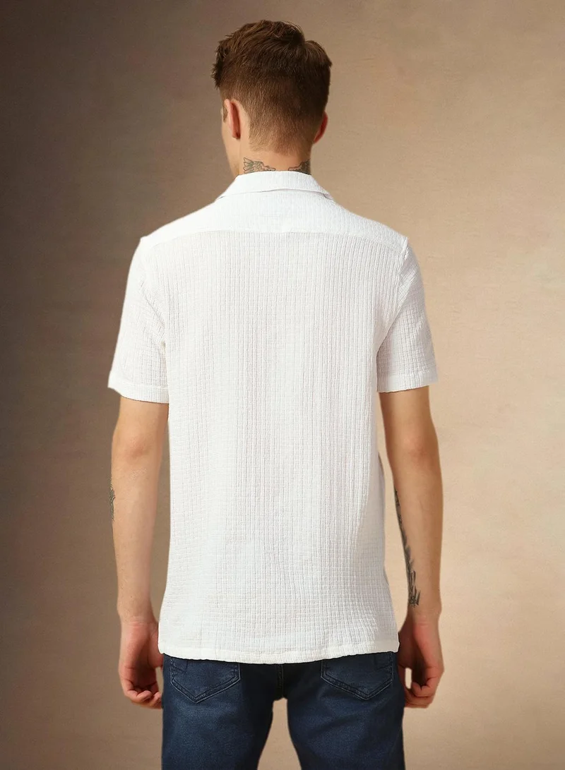 دينيس لينغو قميص رجالي أبيض بوليستر سادة بأزرار بقصة مريحة