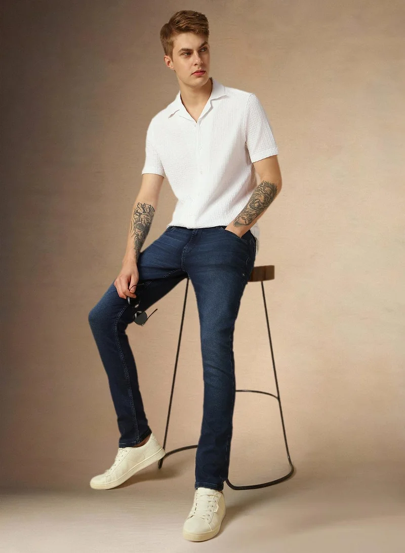 دينيس لينغو قميص رجالي أبيض بوليستر سادة بأزرار بقصة مريحة