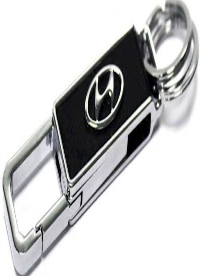 سلسلة مفاتيح سيارة من الجلد الأسود بخطاف معدني، هيونداي