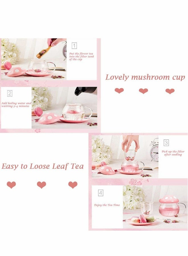 Tea Mug with Strainer Filter Infuser Mushroom Design Heat Resistant Gifts For Women and Men 290ML 9.6oz  Pink  - Image 3