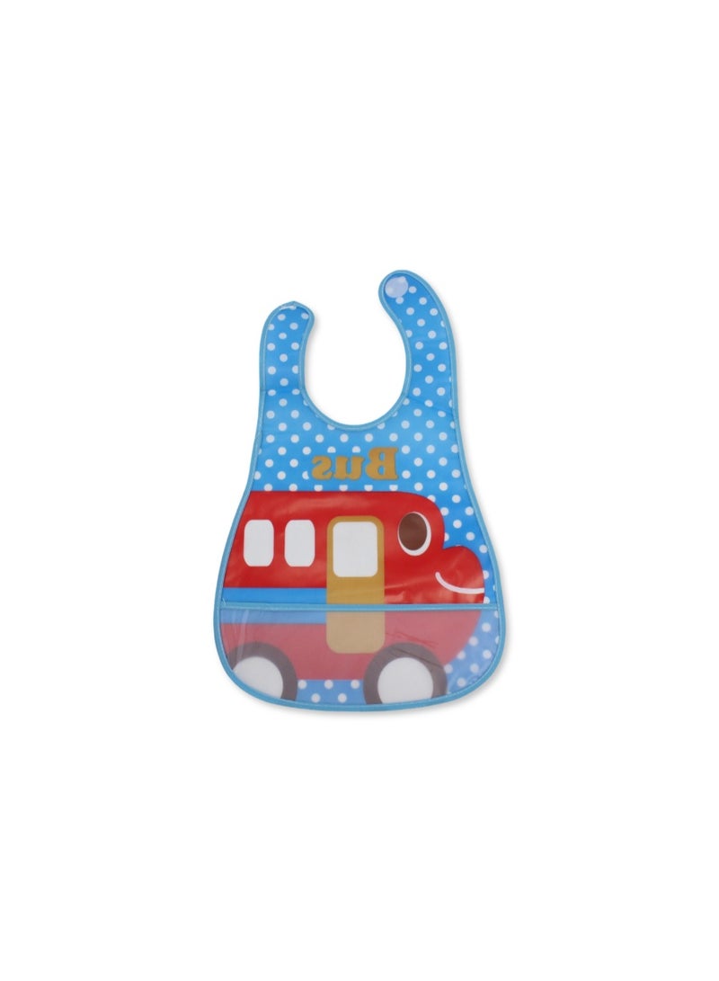 La Frutta Waterproof Baby Bib – Aqua with Bus Print - Image 2