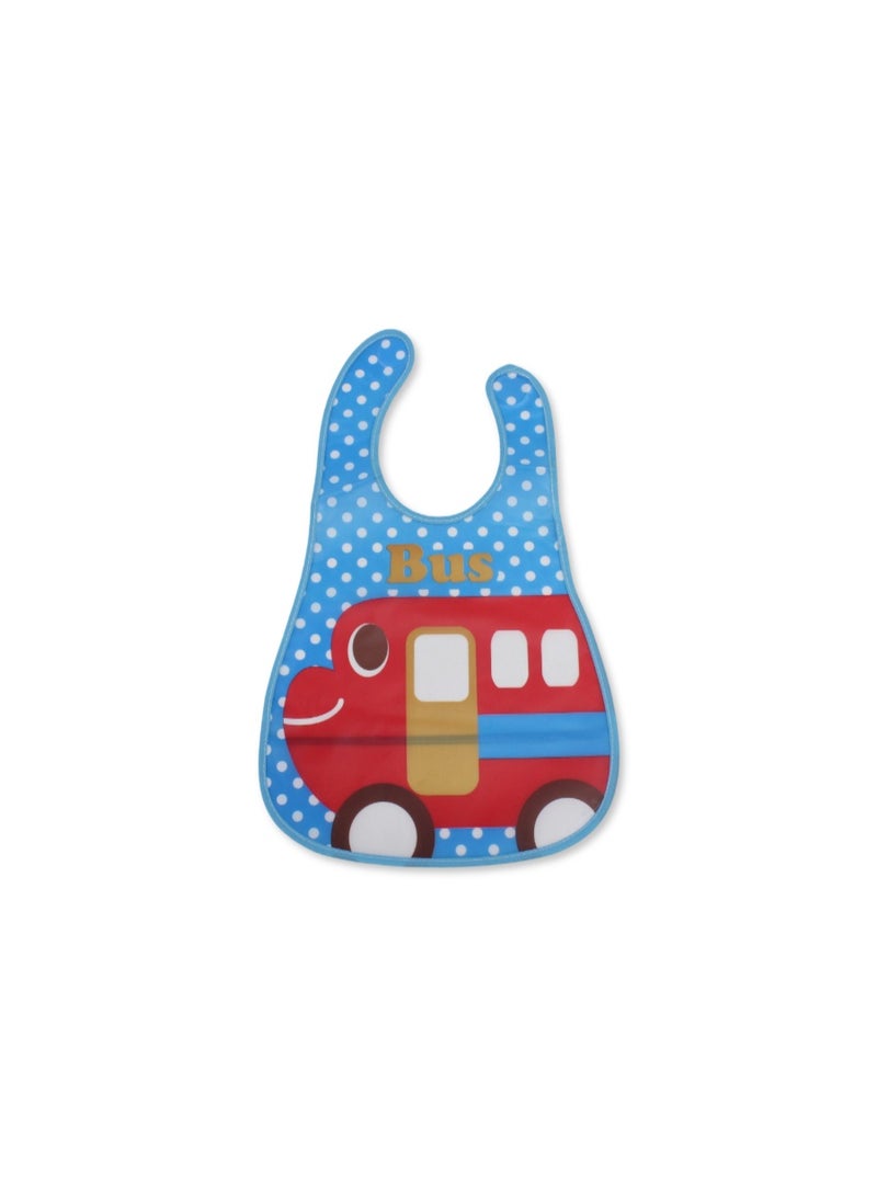 La Frutta Waterproof Baby Bib – Aqua with Bus Print - Image 1