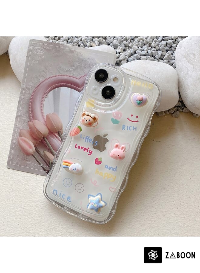 Zaboon Protective Case Cover For iPhone 12 Wave 3D Bear - Image 1