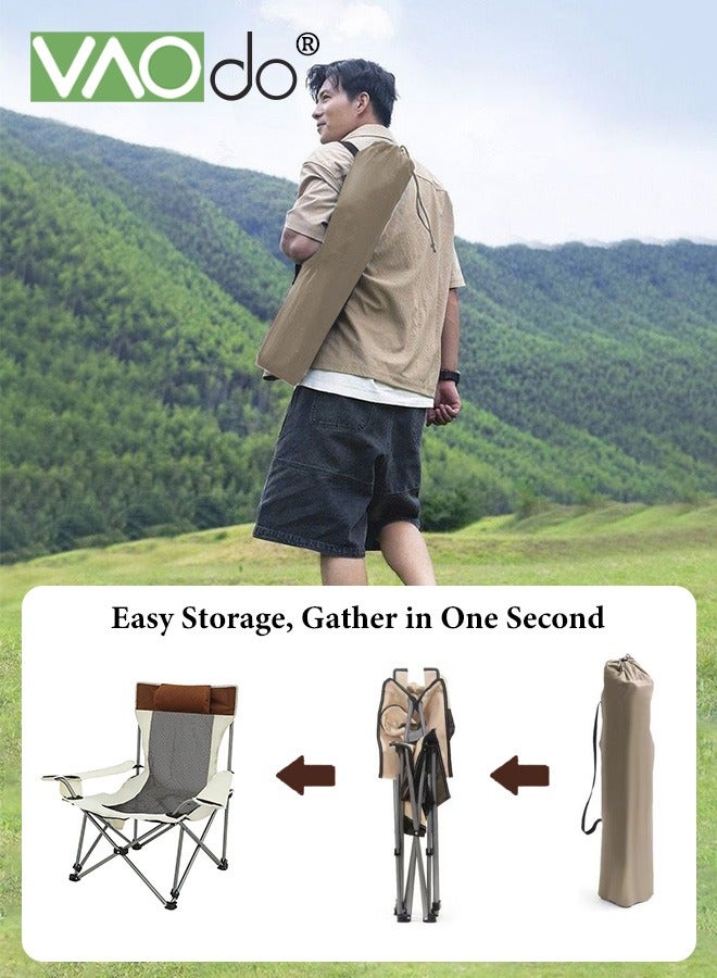 VAOdo Reclining Camping Chair 2 Position with Foot Rest and Headrest Comfortable for Adults Load-Bearing 150Kg Folding Lounger Mesh Breathable and Cool Beach Chair with Cooler Bag and Cup Holder for Outdoor Camp, Picnic, Travel, Fishing - Image 3