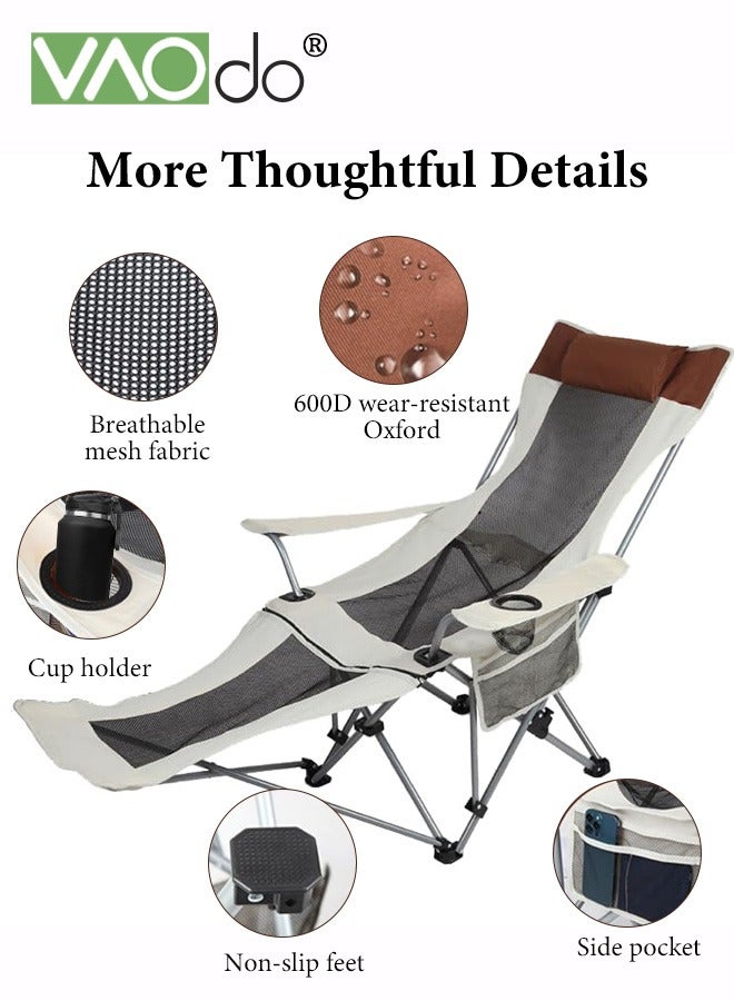 VAOdo Reclining Camping Chair 2 Position with Foot Rest and Headrest Comfortable for Adults Load-Bearing 150Kg Folding Lounger Mesh Breathable and Cool Beach Chair with Cooler Bag and Cup Holder for Outdoor Camp, Picnic, Travel, Fishing - Image 4