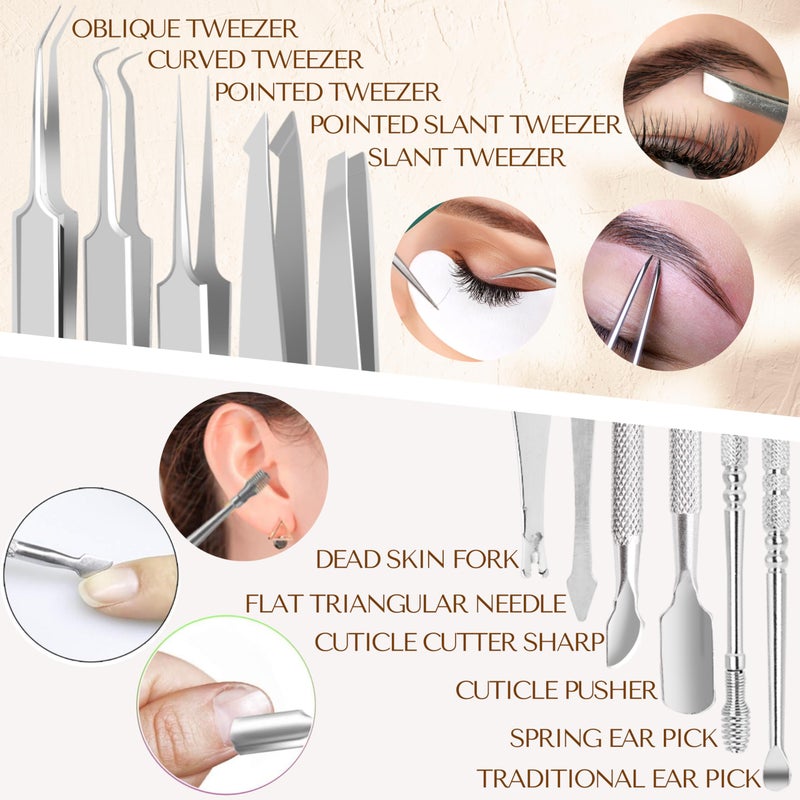 DERMATED 16 قطعة أدوات إزالة الرؤوس السوداء من الفولاذ المقاوم للصدأ 410 | مجموعة أدوات ضغط الحبوب | مجموعة أدوات استخراج الحبوب الاحترافية من الفولاذ المقاوم للصدأ للرؤوس السوداء، الكوميدون، حب الشباب، البثور، والرؤوس البيضاء - Image 4