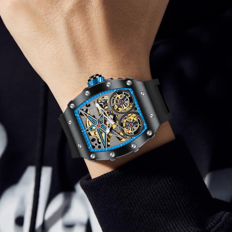 Giordano Luxury Automatic Watch for Men – Mechanical Skeleton Dial, Dual Gear Display,Silicon Strap - Image 2