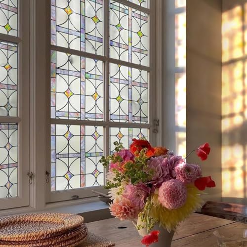 ADD.HERES 3D Stained Glass Window Film Decorative Window Privacy Film for Bathroom Front DoorHome Sun Blocking Heat Control Static Cling A Million Dream 354inch x 787inch - Image 1