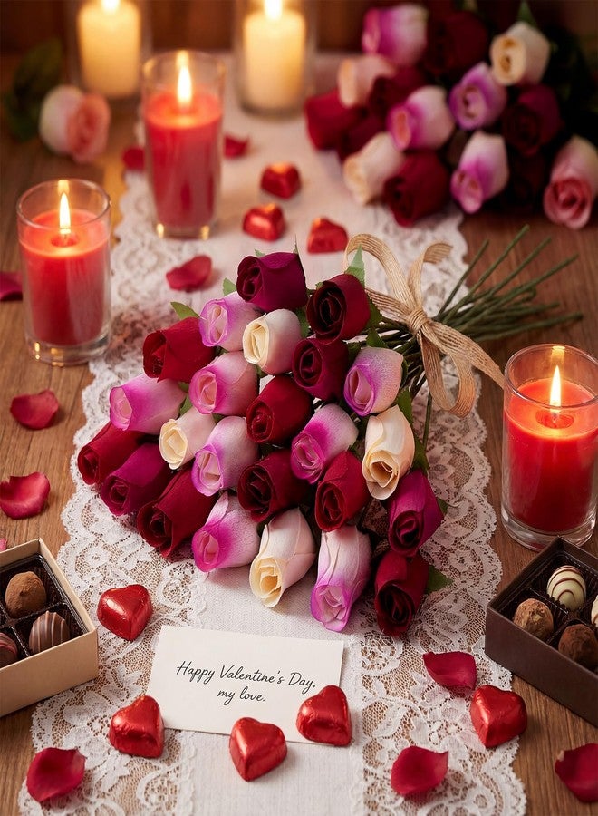 Suncalla 24 Pcs Wooden Roses 13'' Beautiful Realistic Wood Roses Flower for Mother Day Preserved Wedding Reception Holiday Homer Decor for Mom Dad(Multicolor) - Image 4