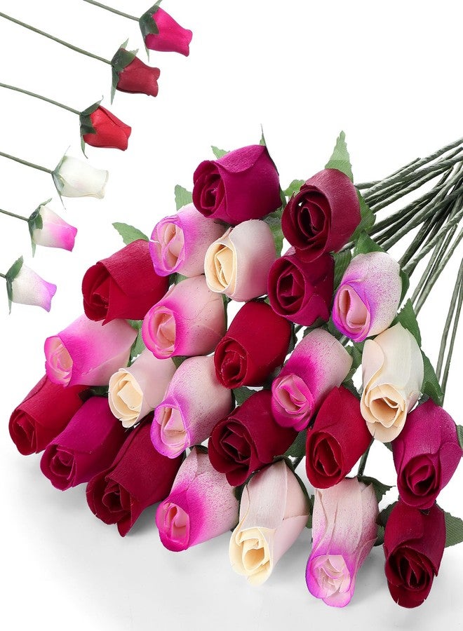 Suncalla 24 Pcs Wooden Roses 13'' Beautiful Realistic Wood Roses Flower for Mother Day Preserved Wedding Reception Holiday Homer Decor for Mom Dad(Multicolor) - Image 1