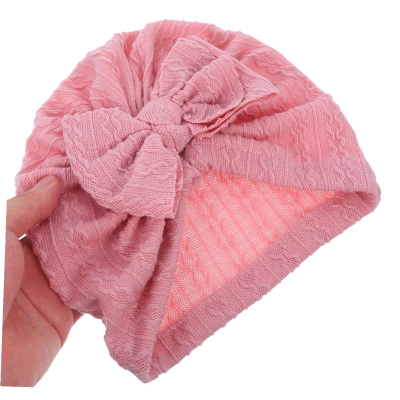 Soft Cotton Turban Hat With Bow Knot For Newborn Girls Pink Beanie For Daily Wear And Photoshoots - Image 4