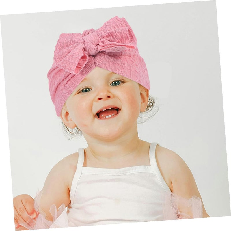 Soft Cotton Turban Hat With Bow Knot For Newborn Girls Pink Beanie For Daily Wear And Photoshoots - Image 5
