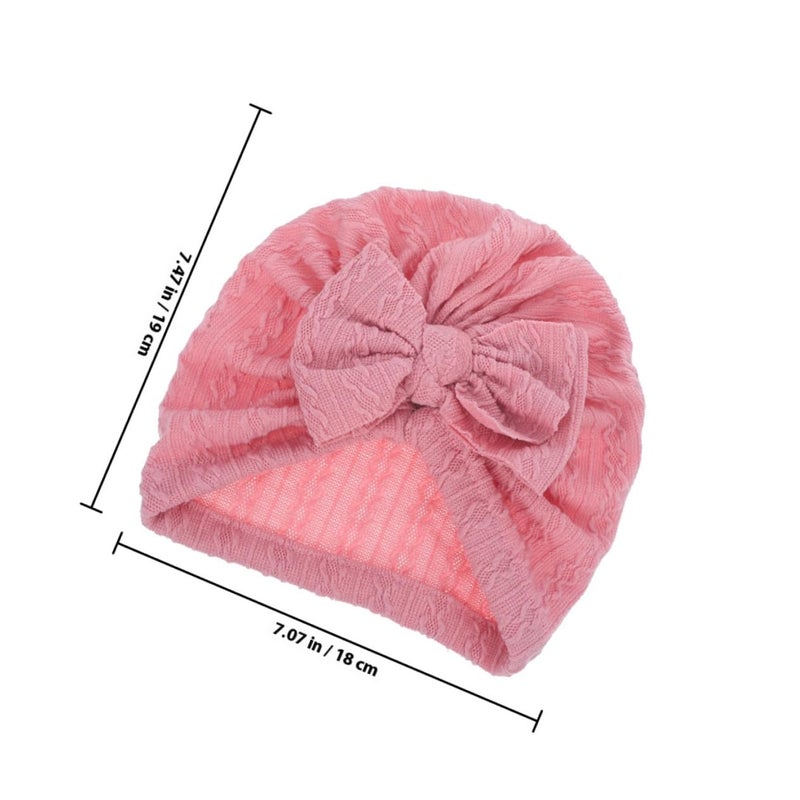 Soft Cotton Turban Hat With Bow Knot For Newborn Girls Pink Beanie For Daily Wear And Photoshoots - Image 3