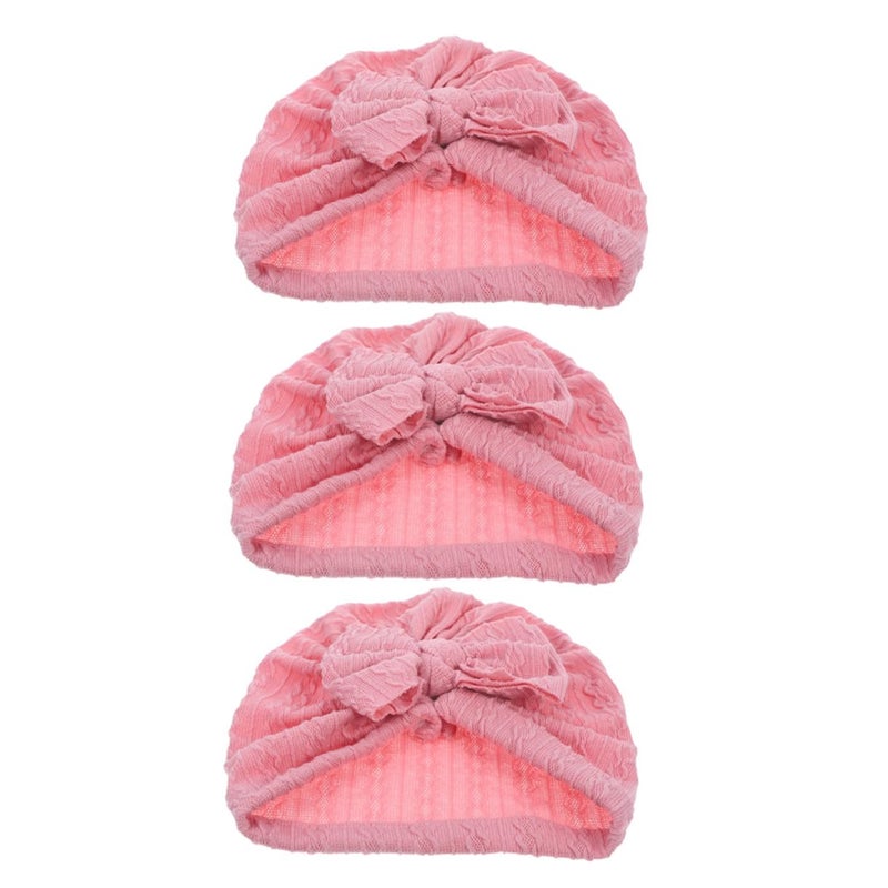 Soft Cotton Turban Hat With Bow Knot For Newborn Girls Pink Beanie For Daily Wear And Photoshoots - Image 2