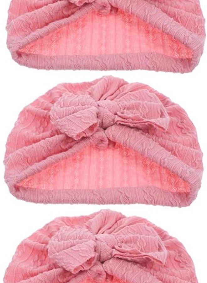 Soft Cotton Turban Hat With Bow Knot For Newborn Girls Pink Beanie For Daily Wear And Photoshoots - Image 1