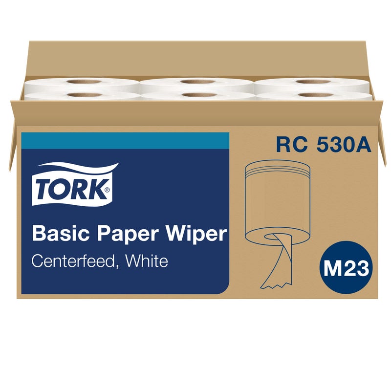 Tork Centerfeed Hand Towel White One-at-a-time Dispensing, M23 Compatible 6 Rolls x 530 Sheets (RC530) - Image 1
