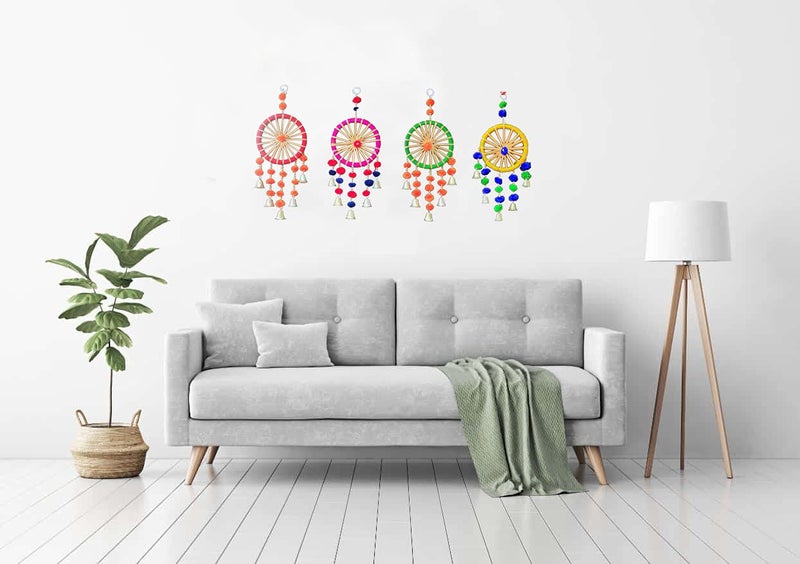 3A FEATURETAIL Plastic Handcrafted Decorative Pom Pom Hangings With Bells For Wall/Door/Window Decoration, Festive Or Wedding Hanging Decorative Items (Multi-Colour, Set Of 6) - Image 5